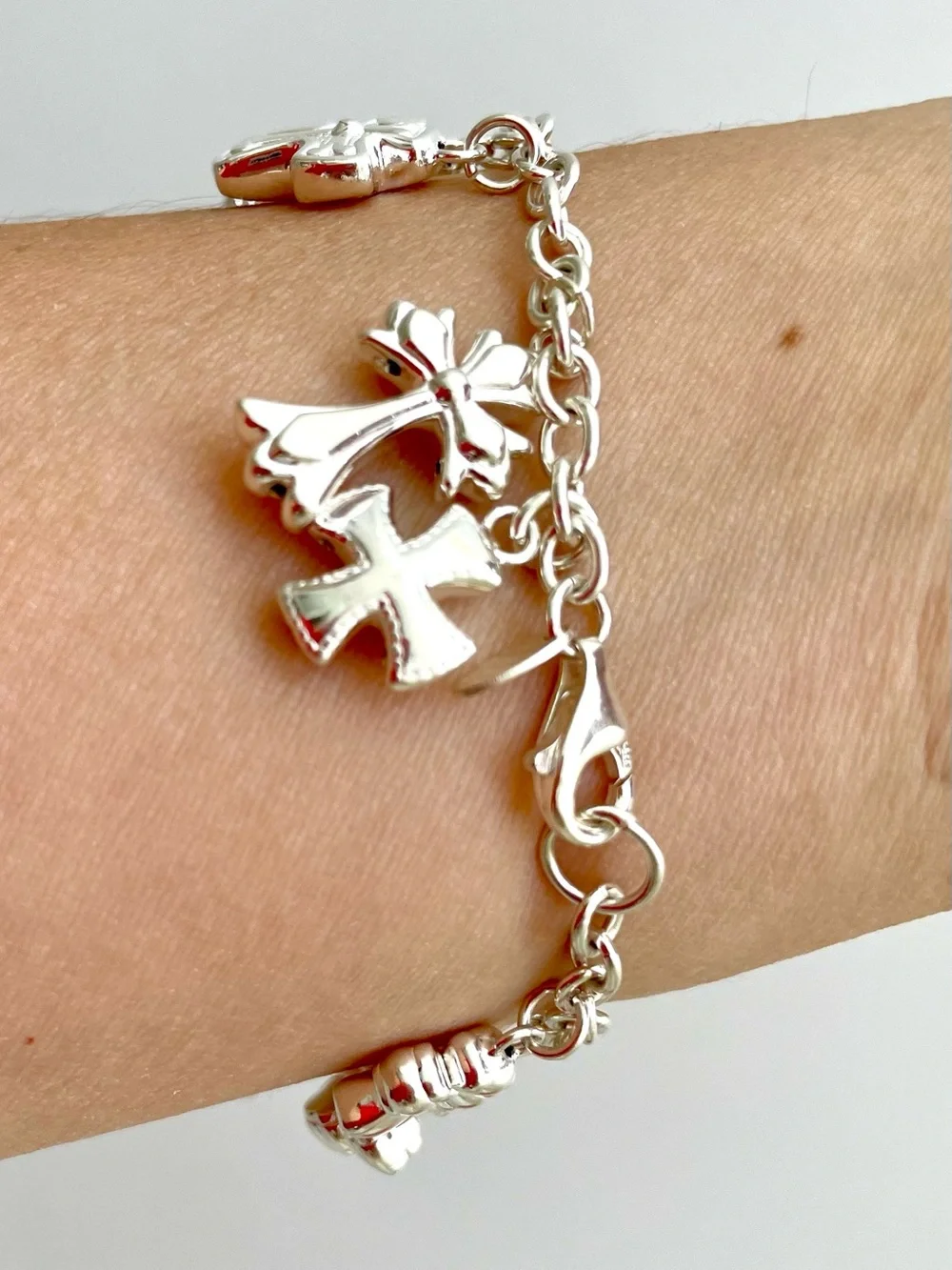 VTG Jacmel Mauritius Sterling Silver Christian Cross Charm Bracelet 925 6.5” GCM